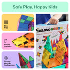 PicassoTiles 100 Piece Magnetic Tiles, Clear 3D Building Blocks for Kids 3+