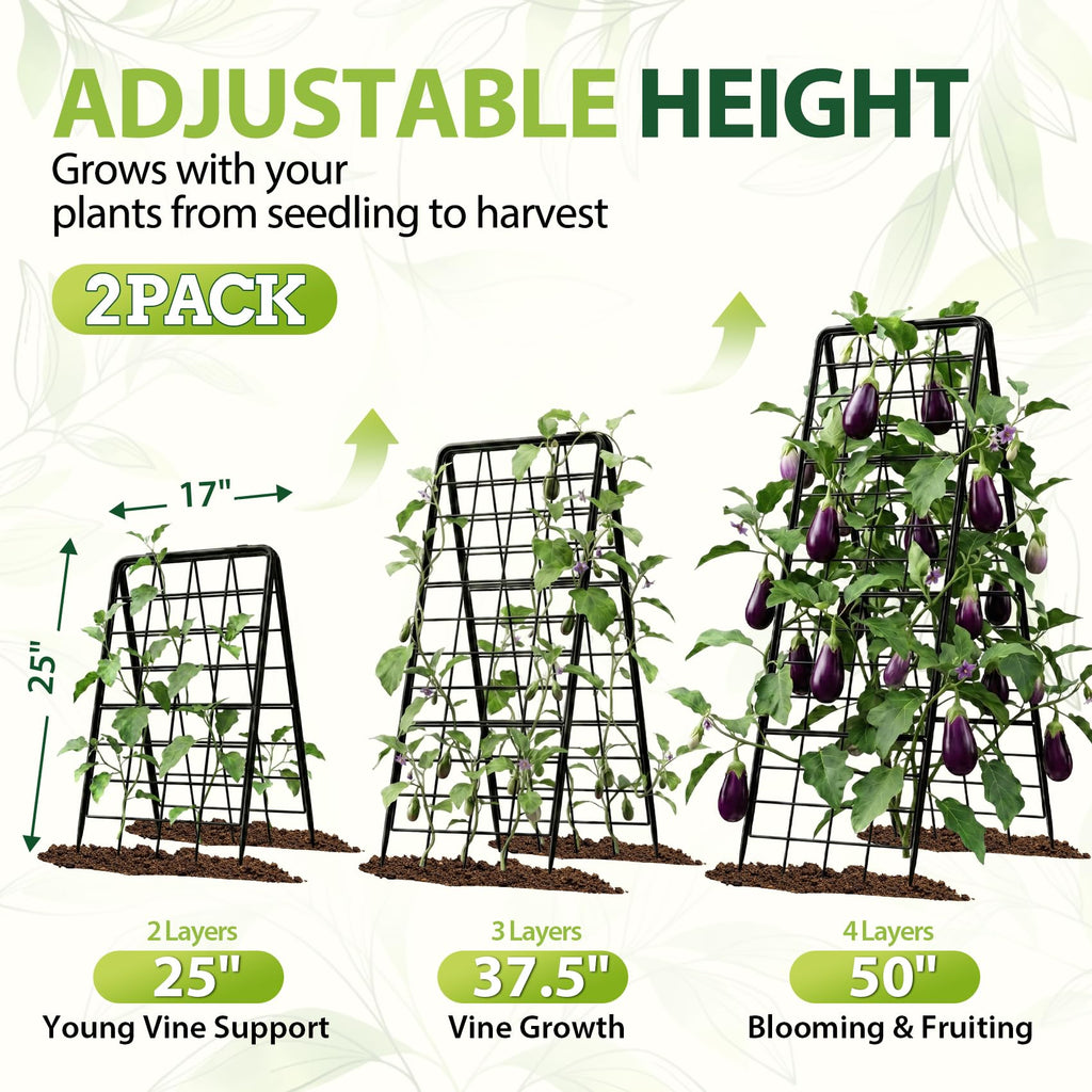 Heavy Duty 2 Pack 50"x17" Adjustable A-Frame Trellis for Climbing Plants Outdoor, Metal Rust-Proof Garden Trellis, Dense Grid Climbing Frame Trellis for Raised Beds, Cucumber, Tomatoes Outdoor