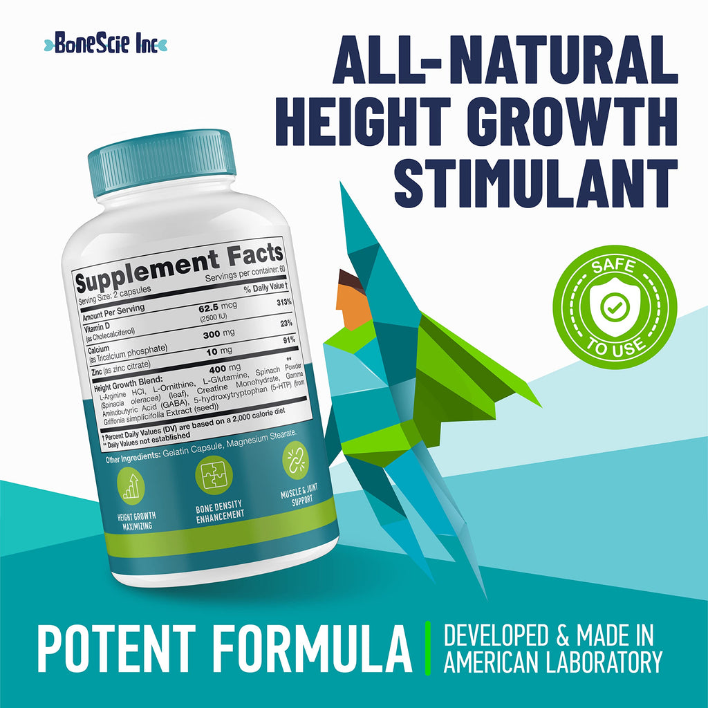 Height Growth Maximizer - Kids & Teens Height Growth Support Supplement – Bone Development Formula with Calcium, Vitamin D3 & Zinc – Daily Nutrition Support Capsules for Development Routine 120 Count