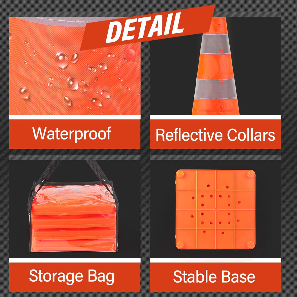 RoadHero 28 Inch 2 Pack Collapsible Traffic Safety Cones with Bag,Orange