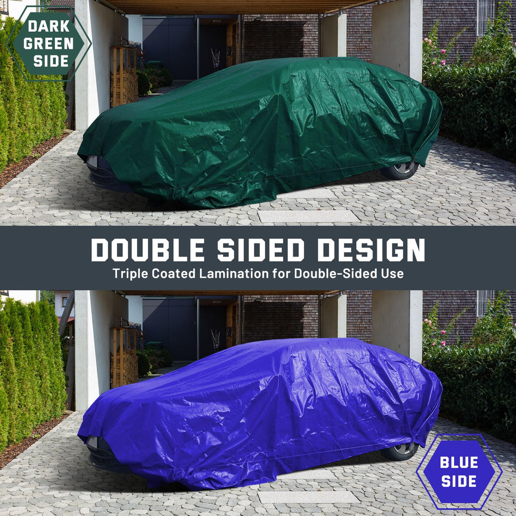 Kesfitt 16 Mil Heavy Duty Waterproof Tarp with Metal Grommets, Dark Green & Blue Reversible Poly Tarp, 10x10 ft, for Outdoor Protection, Yard, Garden, Farm, Camping & Equipment Coverage