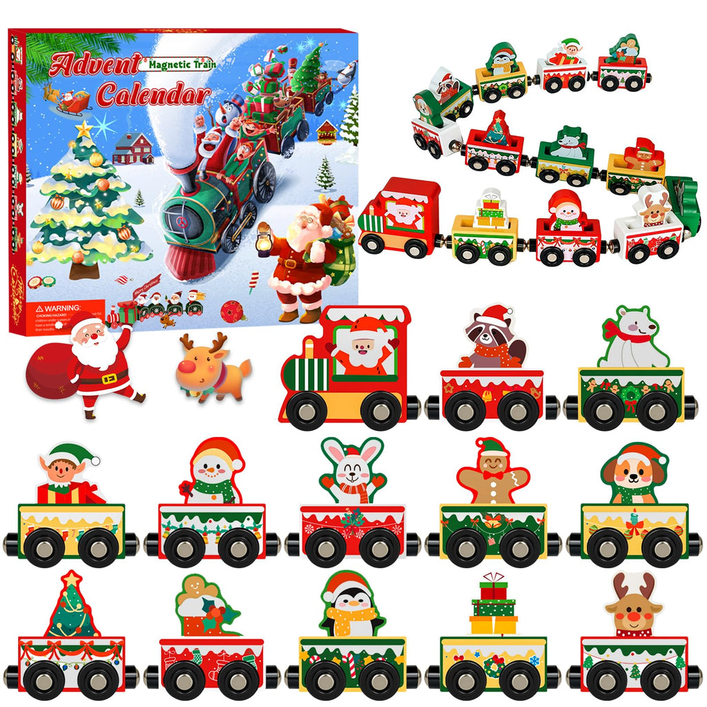 Advent Calendar 2026 Magnetic Wooden Animal Train for Kids,24 Day Christmas Advent Calendar Surprise Train,Montessori Magnetic Train Toy Christmas Countdown Gift for Toddlers,Boys and Girls