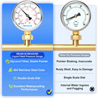 MEANLIN MEASURE -30inHG~30Psi Stainless Steel 1/4" NPT 2.5" FACE DIAL Vacuum Pressure Gauge, Lower Mount, with 1/2" NPT and 3/8" NPT Hex Bushing