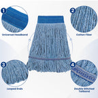 Commercial Mop Head Refills 6 Pack, Heavy Duty Cotton Loop End Mop Heads for Industrial Floor Cleaning, Super Absorbent String Mop Replacements for Restaurant, Garage, Warehouse (16oz)