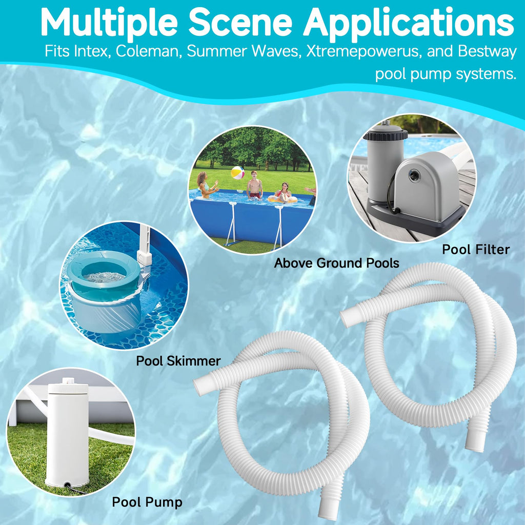1.25" x 3ft Pool Hose for Above Ground Pools, 1-1/4" Flexible Pool Skimmer Hose Replacement Compatible with Intex, Coleman, Summer Waves, XtremepowerUS, Bestway, Sand Filter Pumps (White, 2 Pack)