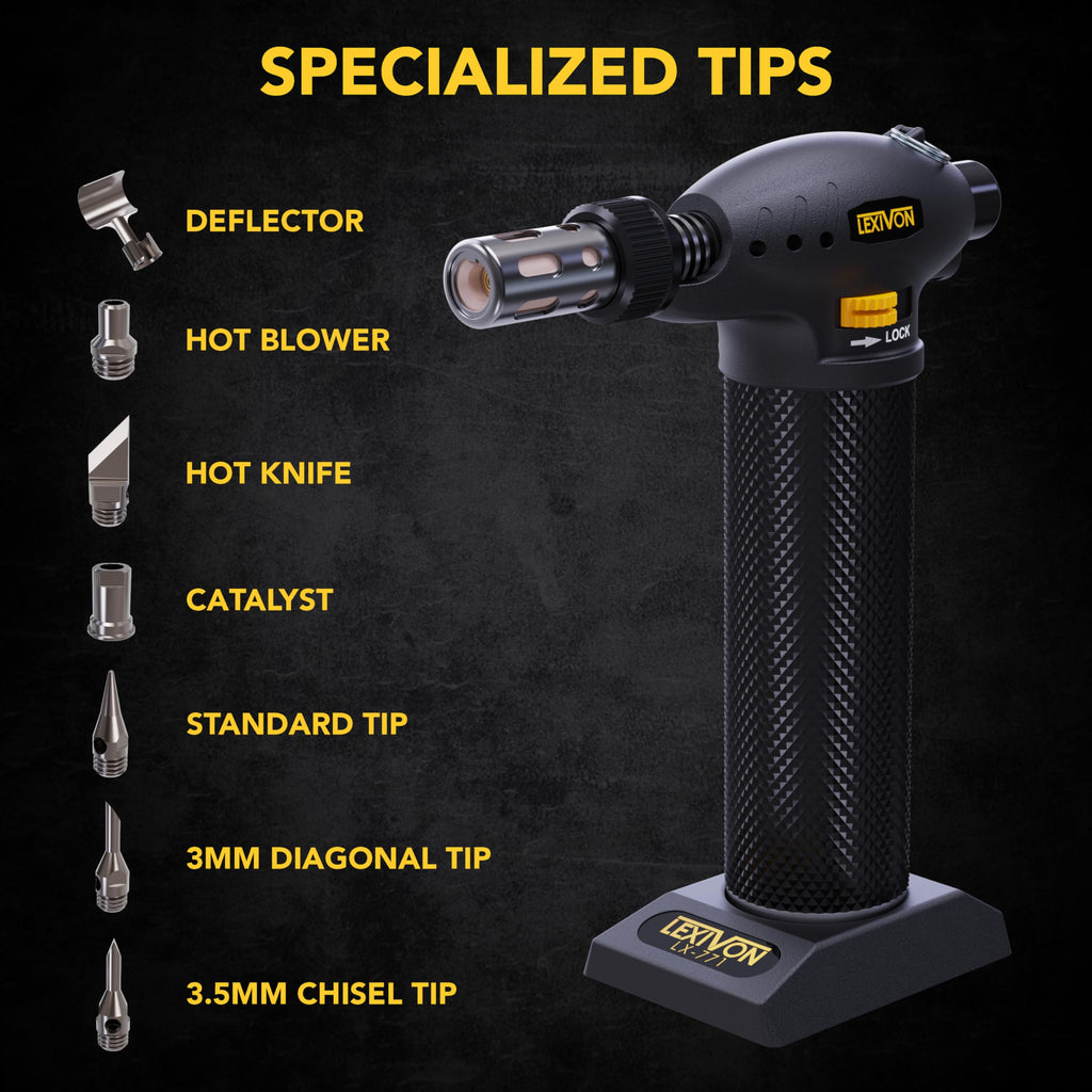 LEXIVON Butane Torch Multi-Function Kit | Premium Self-Igniting Soldering Station with Adjustable Flame | Pro Grade 125-Watt Equivalent (LX-771)
