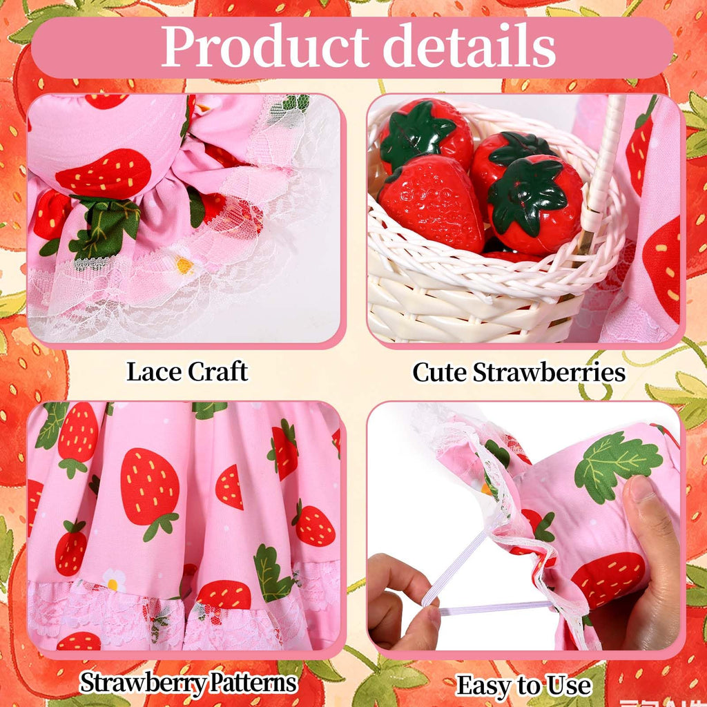Strawberry Porch Goose Outfits Summer Lolita Goose Outfit Cute Lawn Goose Clothes with Hat Basket Strawberry Geese Accessories Fits 23" Cement Plastic Goose Statue for Outdoor Garden Yard Patio Decor