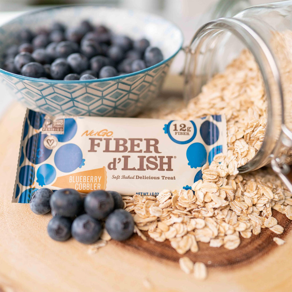 NuGo Fiber d'Lish Blueberry Cobbler, 12g High Fiber, Vegan, 150 Calories, 16 Count