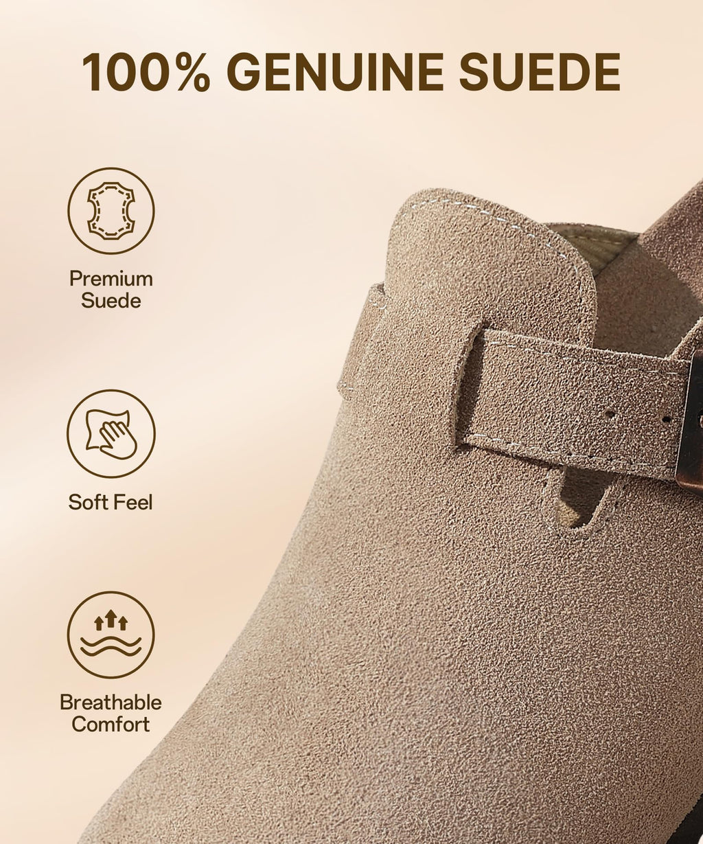 KIDMI Genuine Suede Clogs for Women Men Cork Footbed Mules Potato Shoes