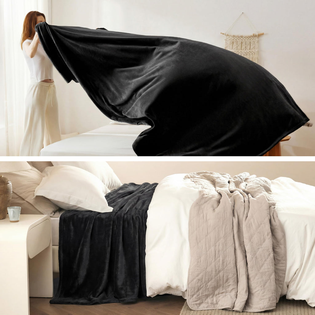 Bedsure Black Soft Warm Fleece Halloween Blanket Queen Size 90"x90"
