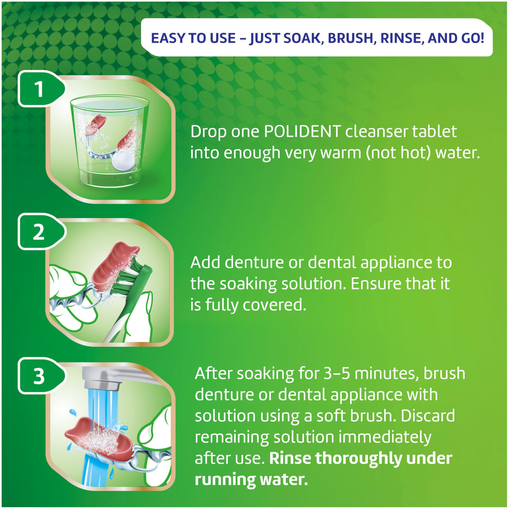 Polident 3 Minute Antibacterial Dental Appliance Cleanser Tablets, 90 Count (2 Pack)