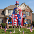 FODAHRWS 5Pcs 4th of July 12 Ft Patriotic Skeleton Clothes Set with Independence Day Hat Cape Shorts Bow Tie Banner Giant Skeleton Outfit for 250th Anniversary Celebration Yard Lawn Garden Decor