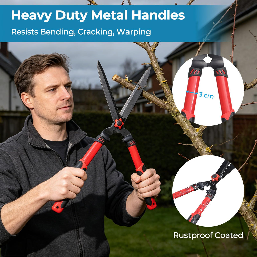Hedge Shears, Sharp Hedge Clippers for Gardening, 21 inch High Carbon Steel Manual Hedge Trimmer with Ergonomic Anti-slip Handle, Labor-saving Long Garden Shears for Shrubs Bushes Lawn Yard Trimming