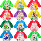 JaGely 12 Pcs Kids Art Smocks Toddler Smock Waterproof Painting Aprons Children Apron with Long Sleeve Washable Bib for Baby Eating (Classic)