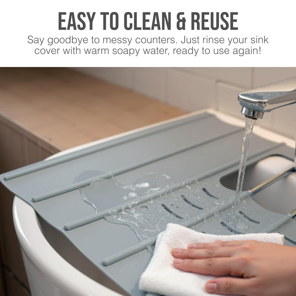 Maplefield Travel Size Bathroom Sink Cover for Counter Space - Foldable Silicone Sink Mat for Beauty Routine, Ideal for Small Bathroom, RVs, Camper Vans (Gray Small, 19.5 x 15.5 x 1.6 Inches)