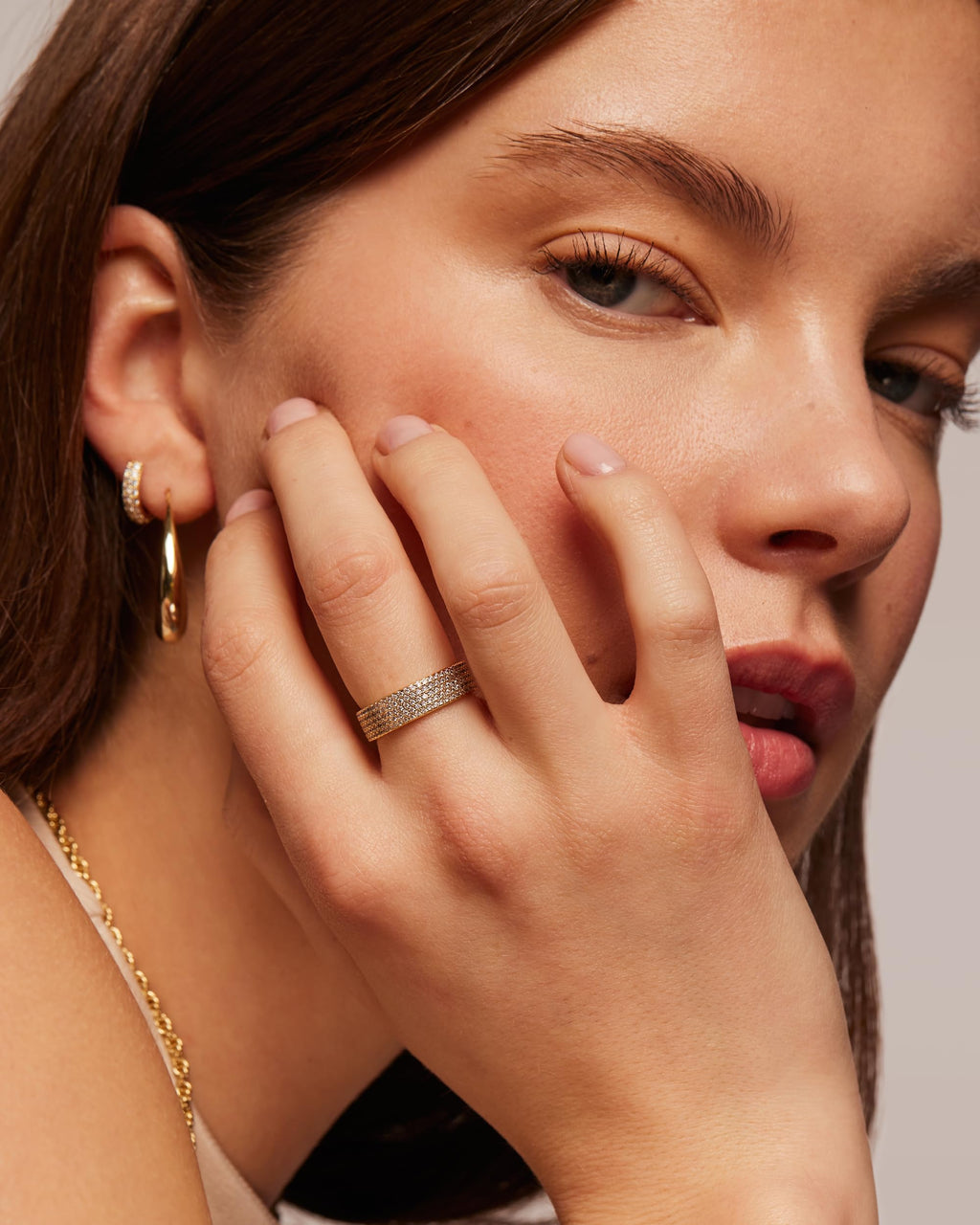 PAVOI 14K Yellow Gold Plated Wide Eternity Statement CZ Ring