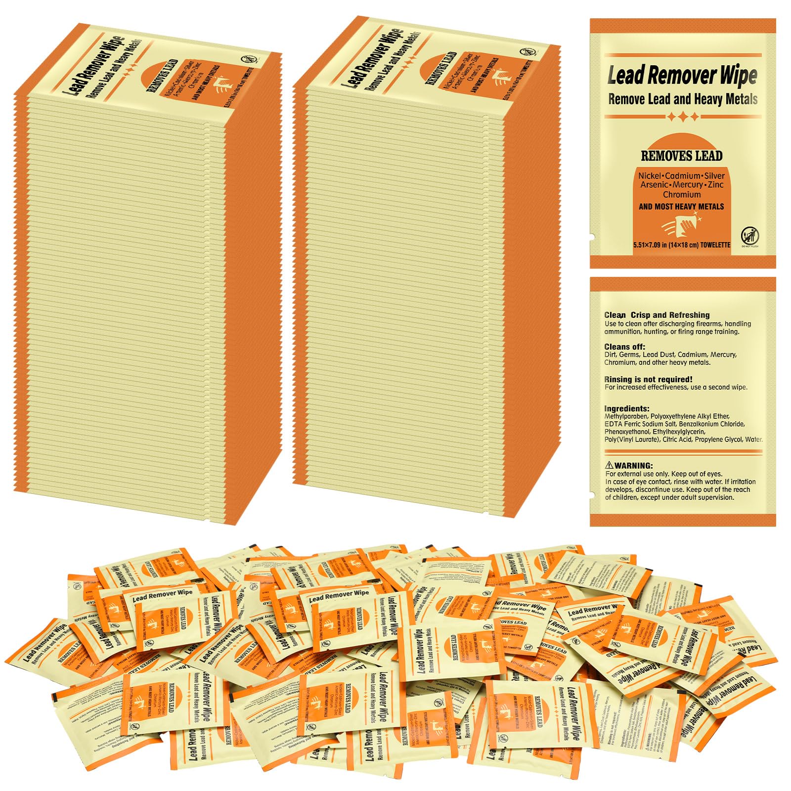 Heigble 200 Pack Lead Remover Wipes for Shooting Hand&Surface Cleaning Wipes Effectively Removes Lead, Dust, Oil&Grime Individually Wrapped Wipe for Shooting Ranges, Hunting, Industrial Use (Orange)