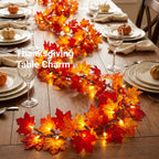Brillarlights Fall Leaf Garland with Lights Plug in, 11FT Lighted Maple Leaf Garland with 50 Orange Bulbs, Connectable Fall Decorations for Home, Thanksgiving Halloween Mantel Stairs Porch Decor