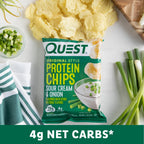 Quest Nutrition Sour Cream & Onion Protein Chips, 19g Protein, 4g Net Carbs, Low Carb, Gluten Free, 1.1 oz, 4 count