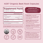 KOS Organic Beetroot Capsules 1500mg - USDA Organic, Antioxidant Power from Organic Beet Root Superfood, Supports Healthy & Active Lifestyle - Non-GMO, Vegan and Keto Friendly - 180 Capsules