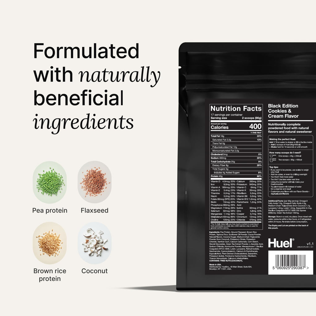 Huel Black Edition | Cookies and Cream 40g Vegan Protein Powder | Nutritionally Complete Meal Replacement | 27 Vitamins and Minerals, Gluten Free | 17 Servings