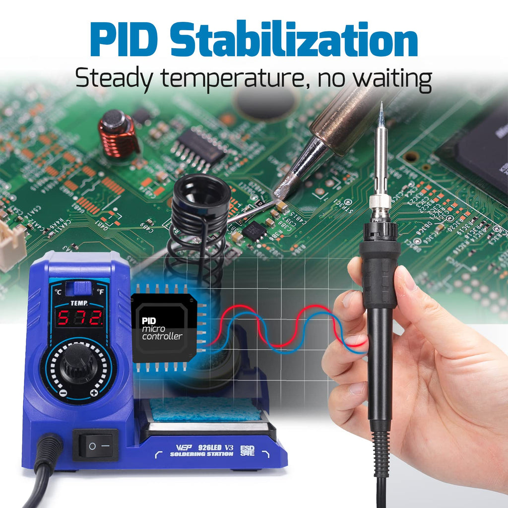 WEP 926LED V3 Soldering Station 130W MAX Soldering Iron Kit with Solder Wire, 5 Soldering Tips, Tweezers, Solder Sucker, Tip Cleaner, Temperature Control, Sleep Mode, C-F Conversion