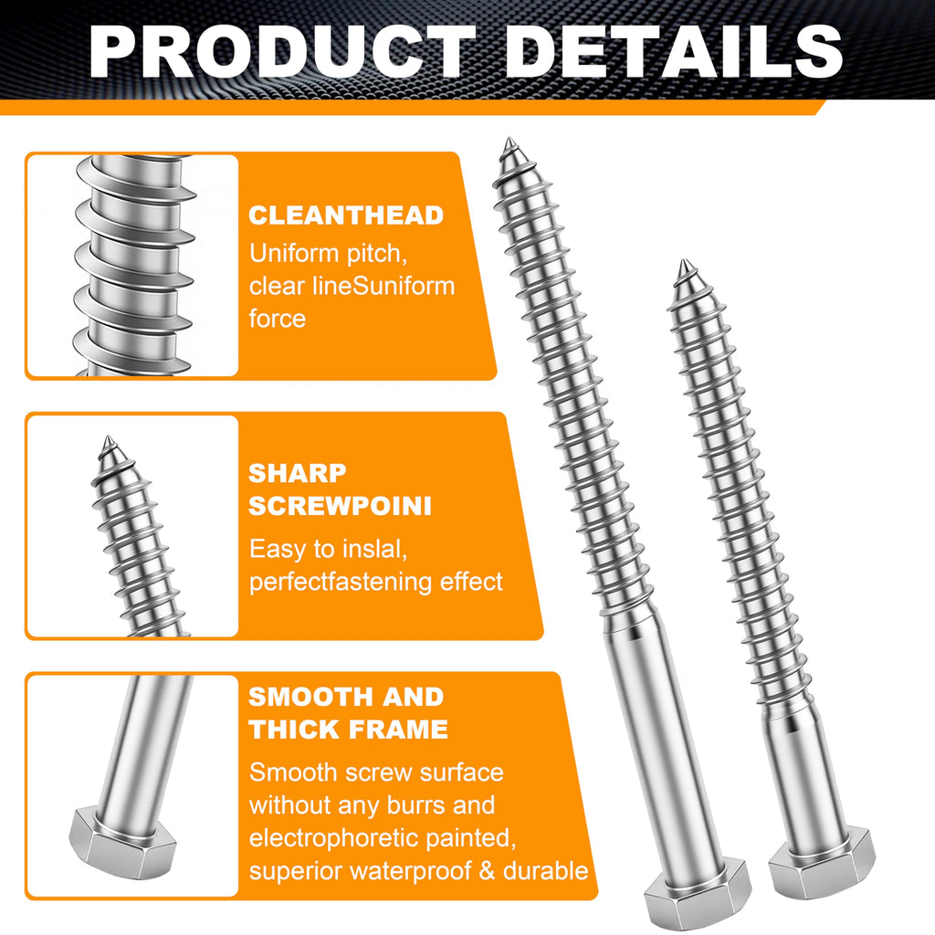 Xpokcai 15 Pcs 5/16" x 4" Hex Head Lag Screws for Wood, Hex Head Lag Bolts,304 Stainless Steel 18-8 Heavy Duty Wood Screw with Flat Washers (15, 5/16" x 4")