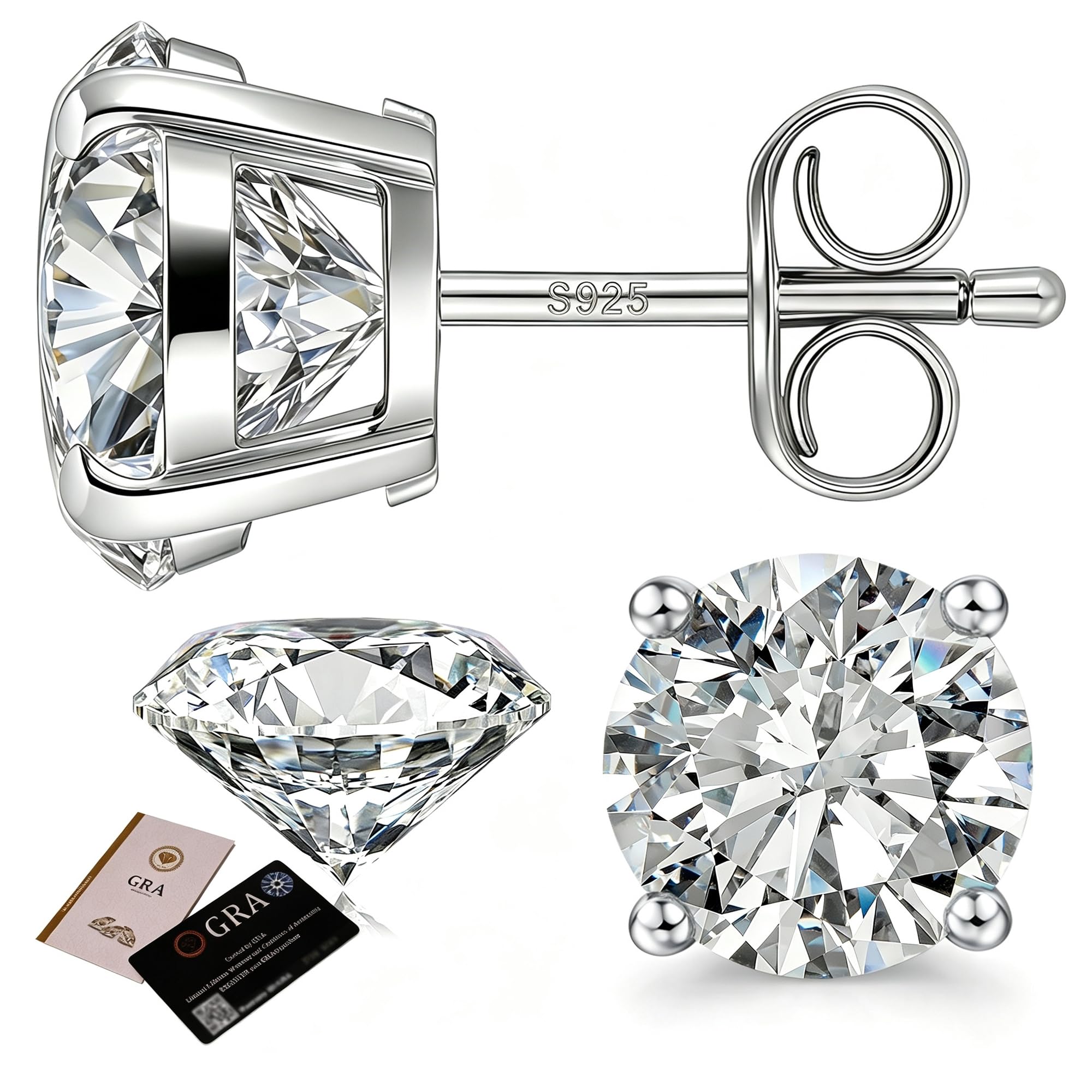 Moissanite Earrings Studs for Women and Men, 925 Sterling Silver