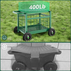 Garden Cart with Seat,3-in-1 Rolling Seat with Wheels for Seniors Gardening