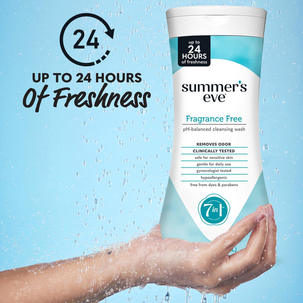 Summer's Eve Fragrance Free All-Over Feminine Wash, Gentle pH-Balanced Body Wash for Women, Removes Vaginal Odor, 15 Fl Oz