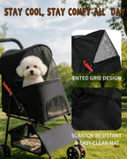 Pet Stroller for Small Medium Dogs Cats - Lightweight 10lbs Foldable Dog Stroller, Breathable Mesh & Safety Tether, 33lbs Capacity with Locking Wheels, Storage Basket for Outdoor Walks-Black