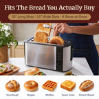 Elite Gourmet ECT-3100 4-Slice Long Slot Toaster | Extra Wide Slots for Bagels, Sourdough & Texas Toast | 6 Browning Settings | Reheat, Defrost & Cancel | Built-In Warming Rack | Stainless Steel