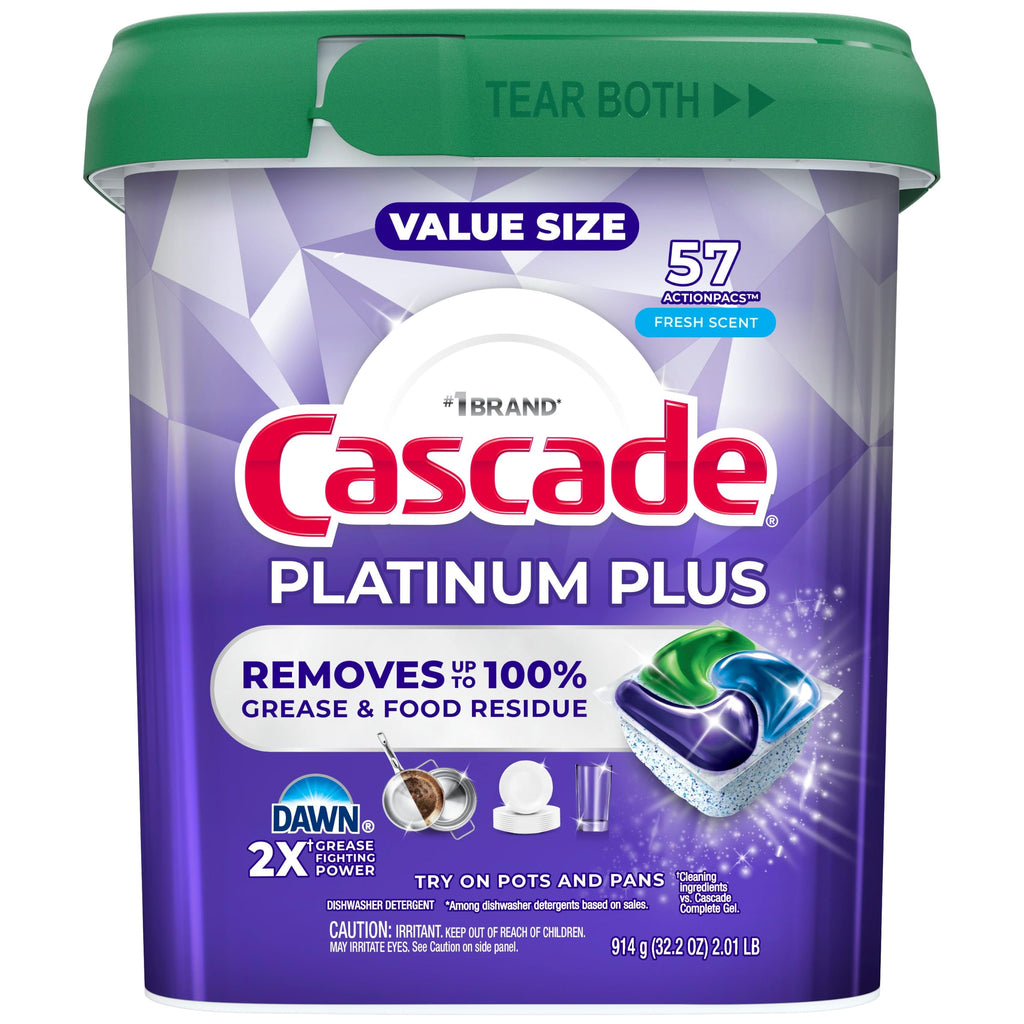 Cascade Platinum Plus Dishwasher Pods, Dishwasher Detergent, Dish Detergent Soap, Fresh, 57 Count