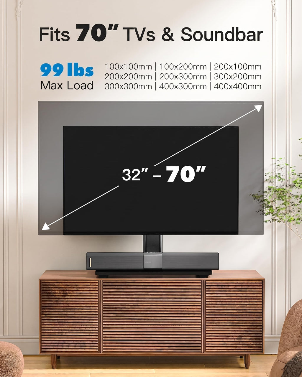 PERLESMITH Universal TV Stand Legs for 32-70 inch TVs to 99lbs with Mount