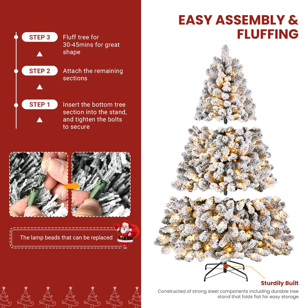 SHareconn 7ft Snow Flocked Spruce Pre-lit Artificial Christmas Tree, White