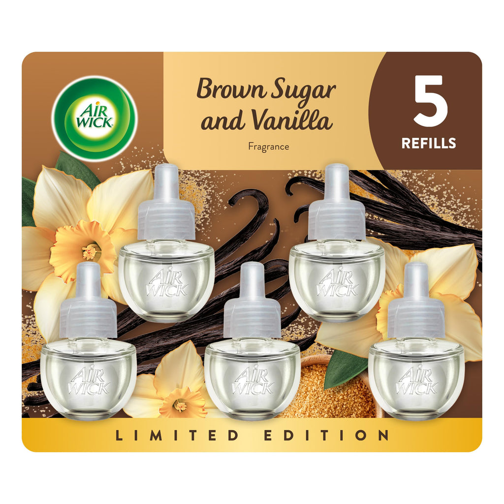 Air Wick Plug in Scented Oil Refill, 5 ct, Brown Sugar and Vanilla, Air Freshener, Essential Oils, Fall Scent, Fall decor