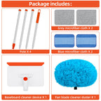 Baseboard Cleaner Tool with Handle, Extendable Long Handle Baseboard Cleaning Duster with Reusable Pads for Floorboard, Ceiling Fan Blade Cleaner Duster (Blue)