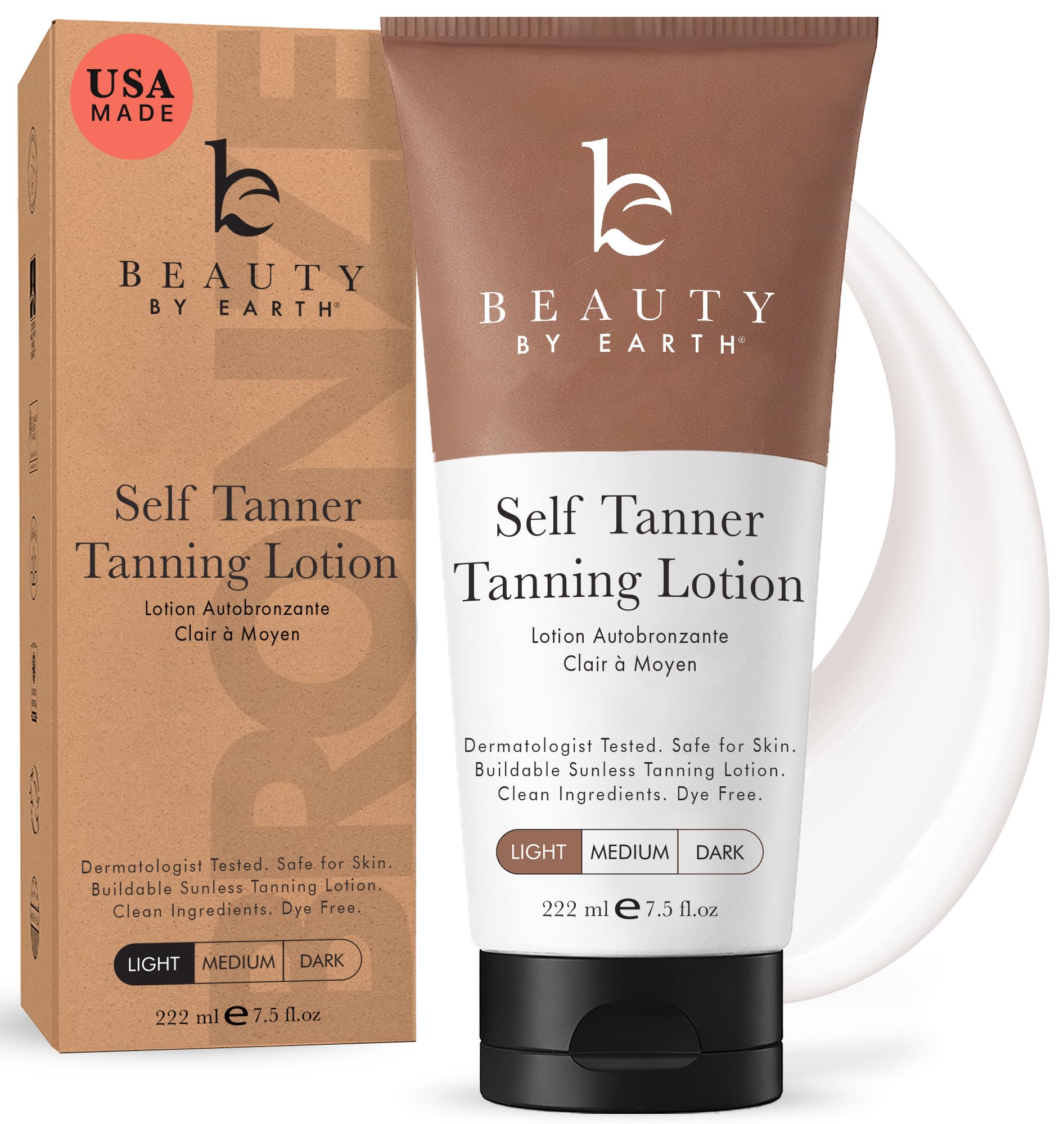 Tanning Lotion Self Tanner - USA Made with Natural and Organic Ingredients Non Toxic Sunless Browning Lotion, Best Gradual Tanner for Men and Women, Streak-Free Fake Tan, Fair to Medium