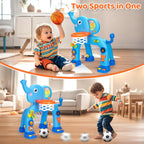 KIZZYEA Toys for 1 2 3 Years Old Boys Girls, Toddler Basketball Hoop & Soccer Goal, Montessori Toy, Interactive Musical Sports Toys with Light, Christmas Birthday Gifts for Baby Kids Age 12-18 Months