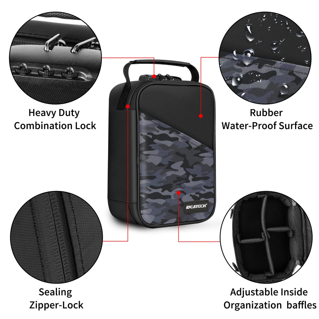 IDEATECH Smell Proof Bag, Stash Box Odor Proof, Smell Proof Containers with Lock, Odorless Travel Storage Bag, Home Organizer Case Lock Box with Accessories (Camo)