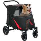 PawHut Dog Stroller for Large Medium Small Dogs up to 66 Lbs. 23.5" in Body Length, One-Click Foldable Pet Cat Stroller with Storage, Shock Absorption Wheels, Mesh Window, Safety Leash, Black