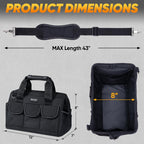 TICONN Heavy Duty Tool Bag with Multi-Pockets, Portable Tool Box Organizer Storage Bag, with Adjustable Shoulder Strap and Ergonomic Handle (Black, 12" Standard Base)
