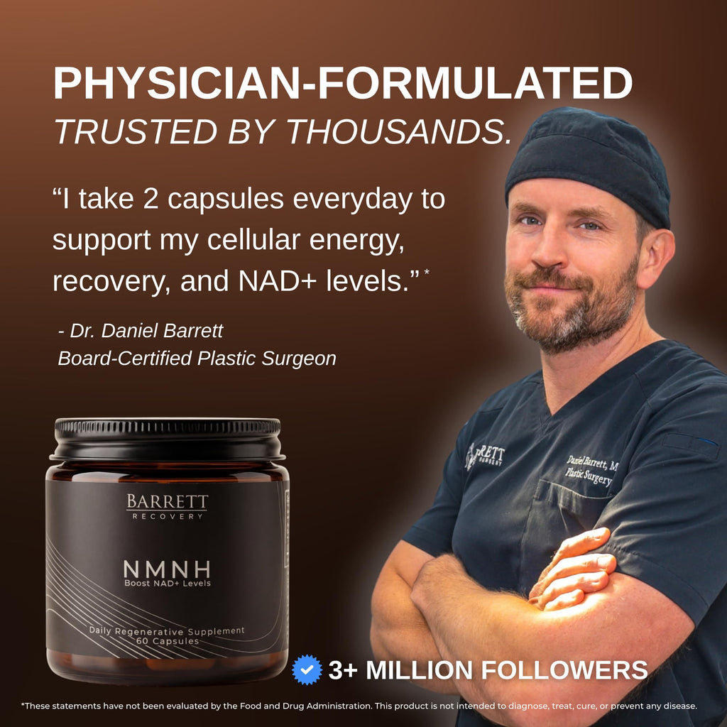 Barrett Recovery NMNH NAD+ Support Supplement – Daily Cellular Energy & Vitality Support, Unflavored Capsules, 60 Count