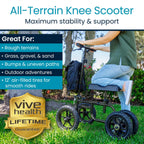 Vive Mobility All Terrain Knee Scooter Walker for Foot Injuries - Adult Broken Leg Crutch Cart Roller for Surgery, Broken Foot, Ankle Injury - Kneeling Rolling Steerable Seated Wheel Scooter Aid