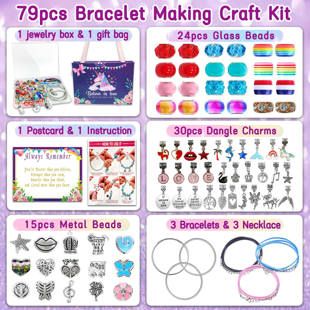 Charm Bracelet/Jewelry Making Kits for Kids Girls,Unicorn Birthday Gifts,Arts Crafts Toys for 5 6 7 8 9 12 Years Old Girls
