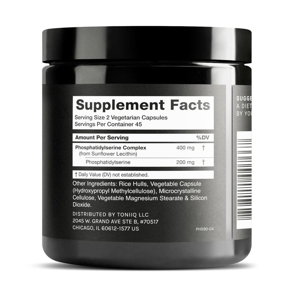 Toniiq Phosphatidylserine - 400mg Formula - World’s First 50% Purity - Highest Purity in The US - Soy Free Phosphatidylserine Supplement - 90 Veggie Capsules