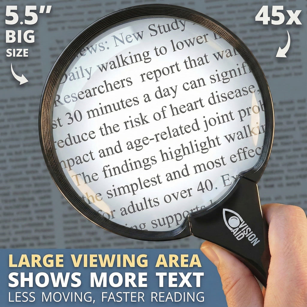 Large Magnifying Glass with LED Light (USB Rechargeable) and Hard Case, Handheld Illuminated Big Magnifier Loupe for Jewelry, Reading, Coins, Low Vision, Close Work