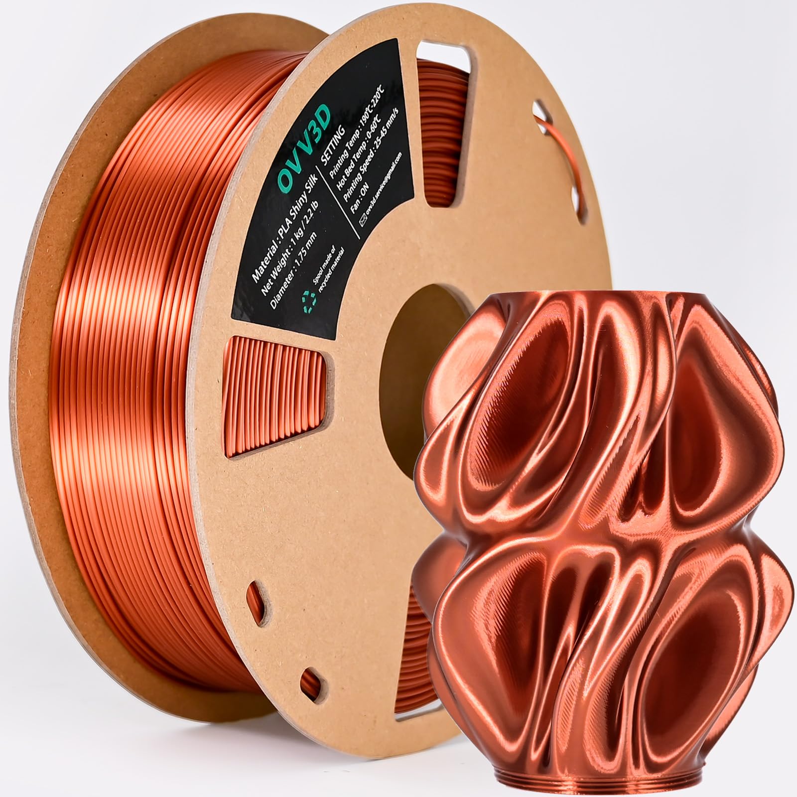 OVV3D Silk PLA Filament 1.75mm 3D Printer Filaments, Upgrade Silk Coffee Gold Filament for Most FDM 3D Printer, Metal 3D Printing Filament, 3D Filament 1.75 +/- 0.02mm, 2.2lbs / 1kg