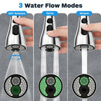 Kitchen Faucet Head Replacement 3 Modes with 12 Adapters, Pull Down Spray Head for Kitchen Faucet, Kitchen Sink Faucet Head G 1/2, Sprayer Head Replacement, Chrome