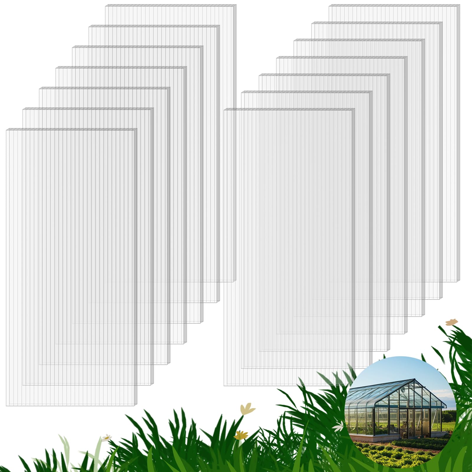 14 Pack Polycarbonate Greenhouse Panels, 4' x 2' x 0.24" Twin-Wall Panels